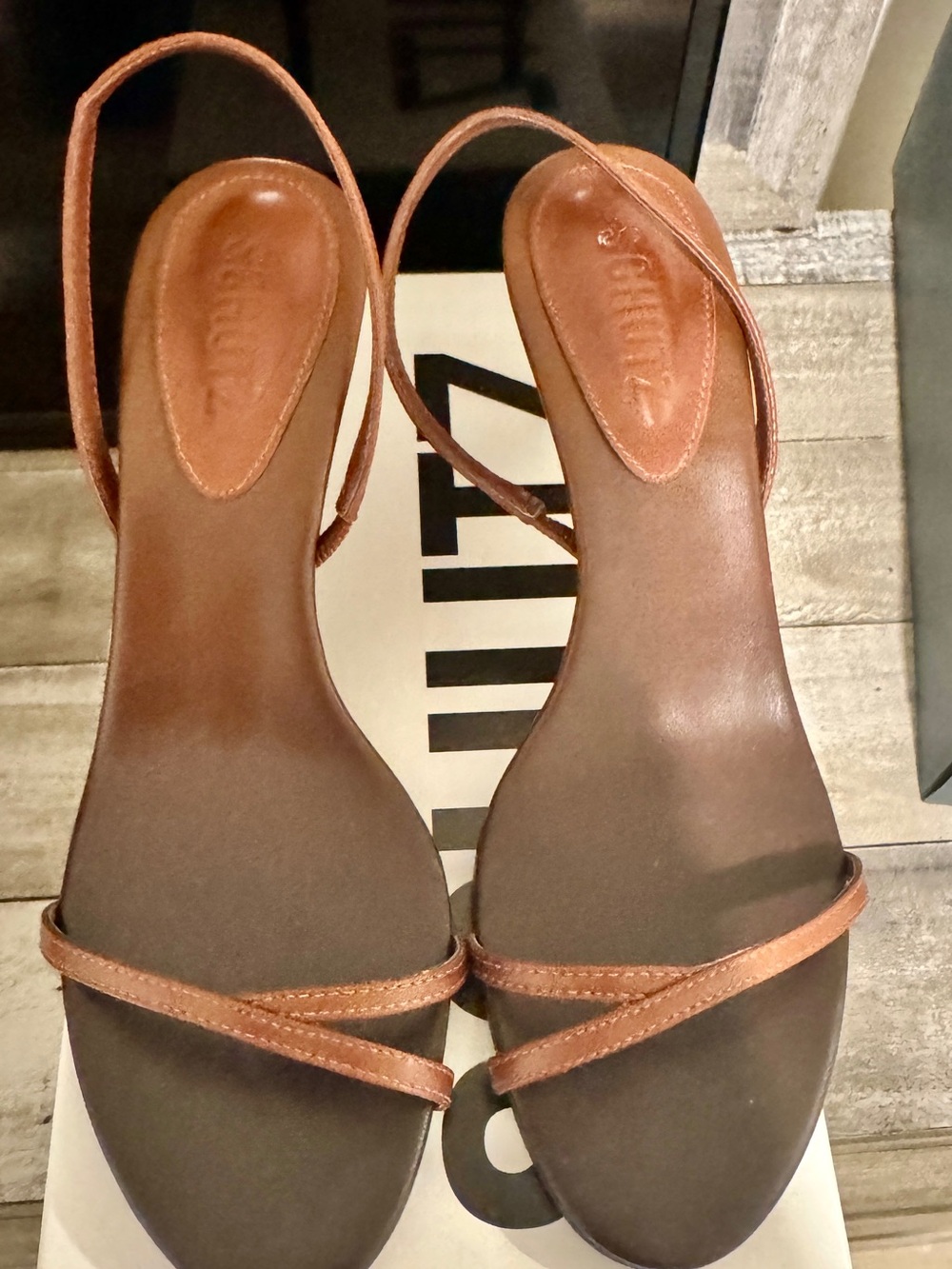 SCHUTZ Brown Leather Slingback Strappy Sandals